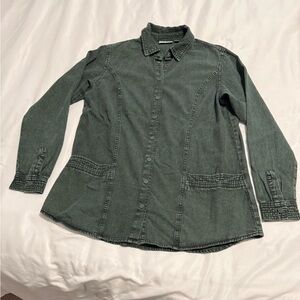 Women’s Joan Rivers Denim Shirt Jacket with Seam Detail, Sz, S, Evergreen